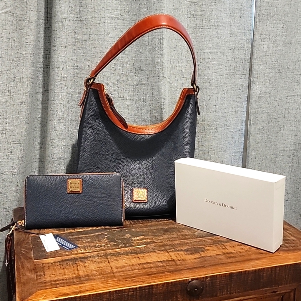 Dooney & Bourke Pebble Leather Purse and Large Wristlet, Midnight Blue
